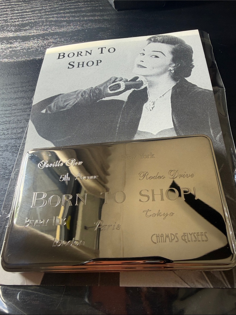 Gold 'Born to Shop' Women's Card & Key Holder